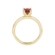 Pear shape raspberry red gemstone ring, yellow gold tulip basket setting.