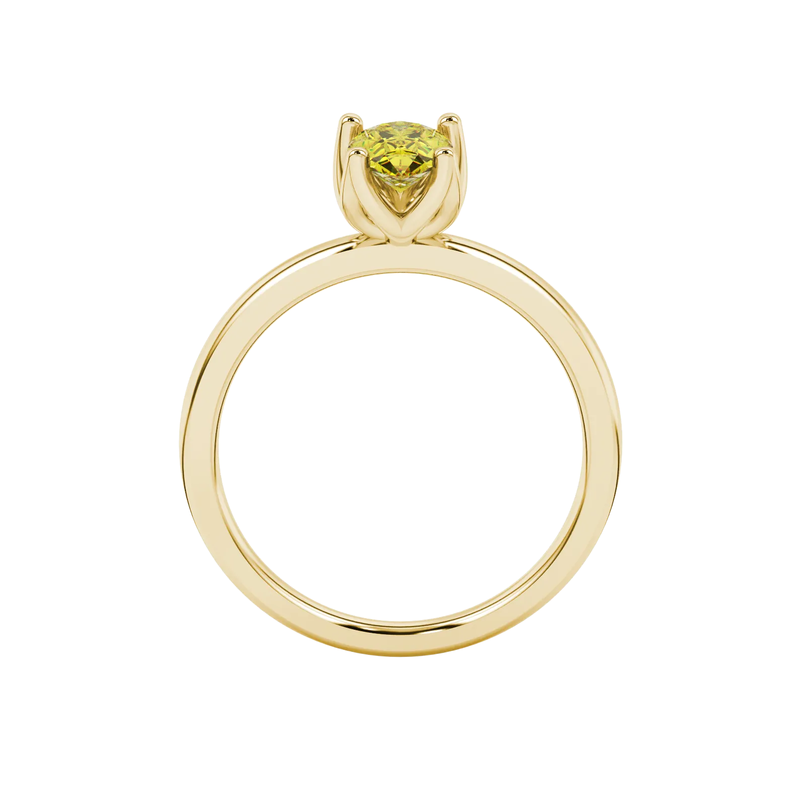 Pear shape canary yellow gemstone ring, yellow gold tulip basket setting.