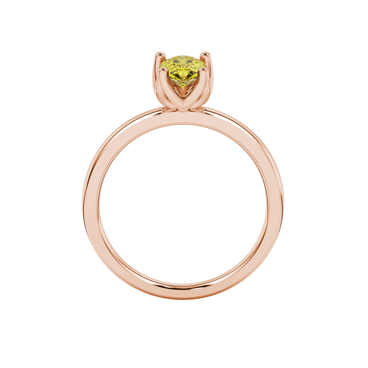 Pear shape canary yellow gemstone ring, rose gold tulip basket setting.