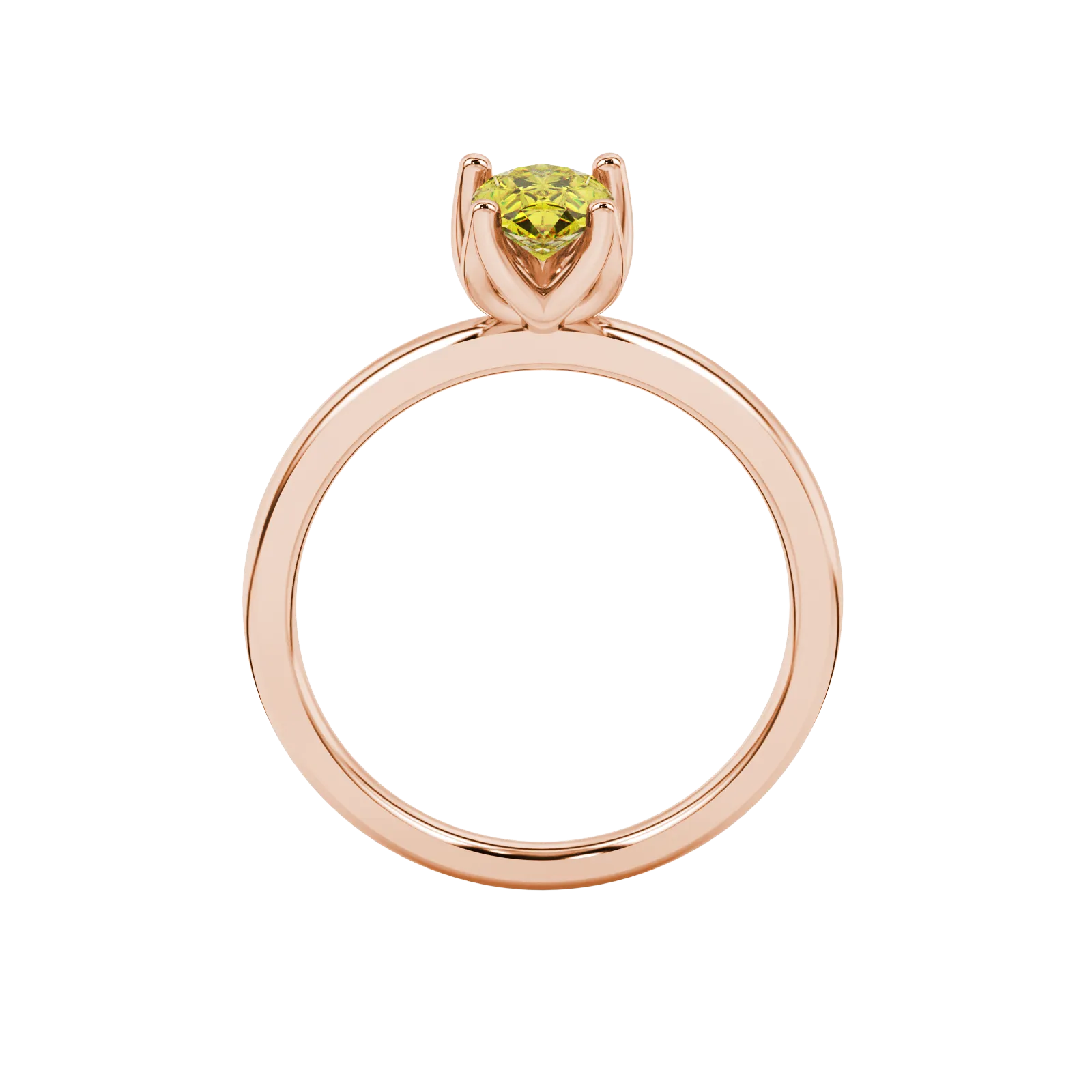 Pear shape canary yellow gemstone ring, rose gold tulip basket setting.