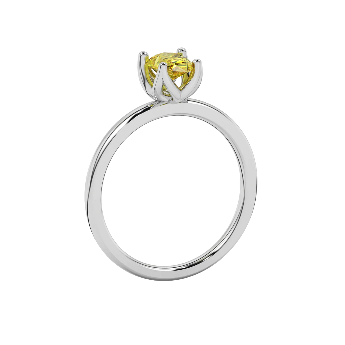Side profile, white gold canary yellow ring, tulip basket gallery.