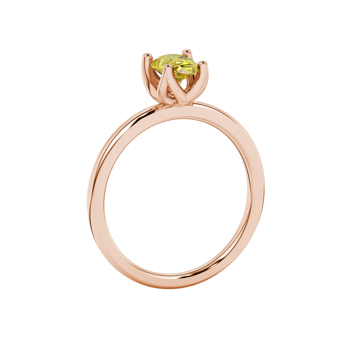 Side profile, rose gold canary yellow ring, tulip basket gallery.