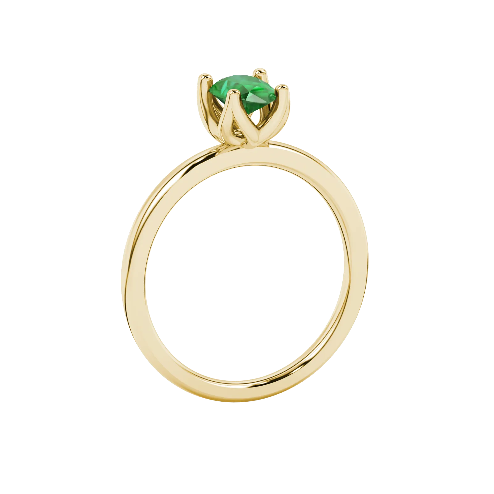 Side profile, yellow gold emerald green ring, tulip basket gallery.