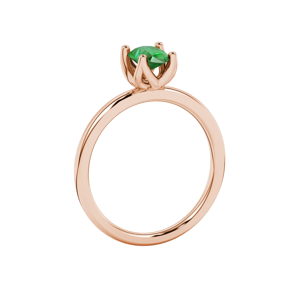 Side profile, rose gold emerald green ring, tulip basket gallery.