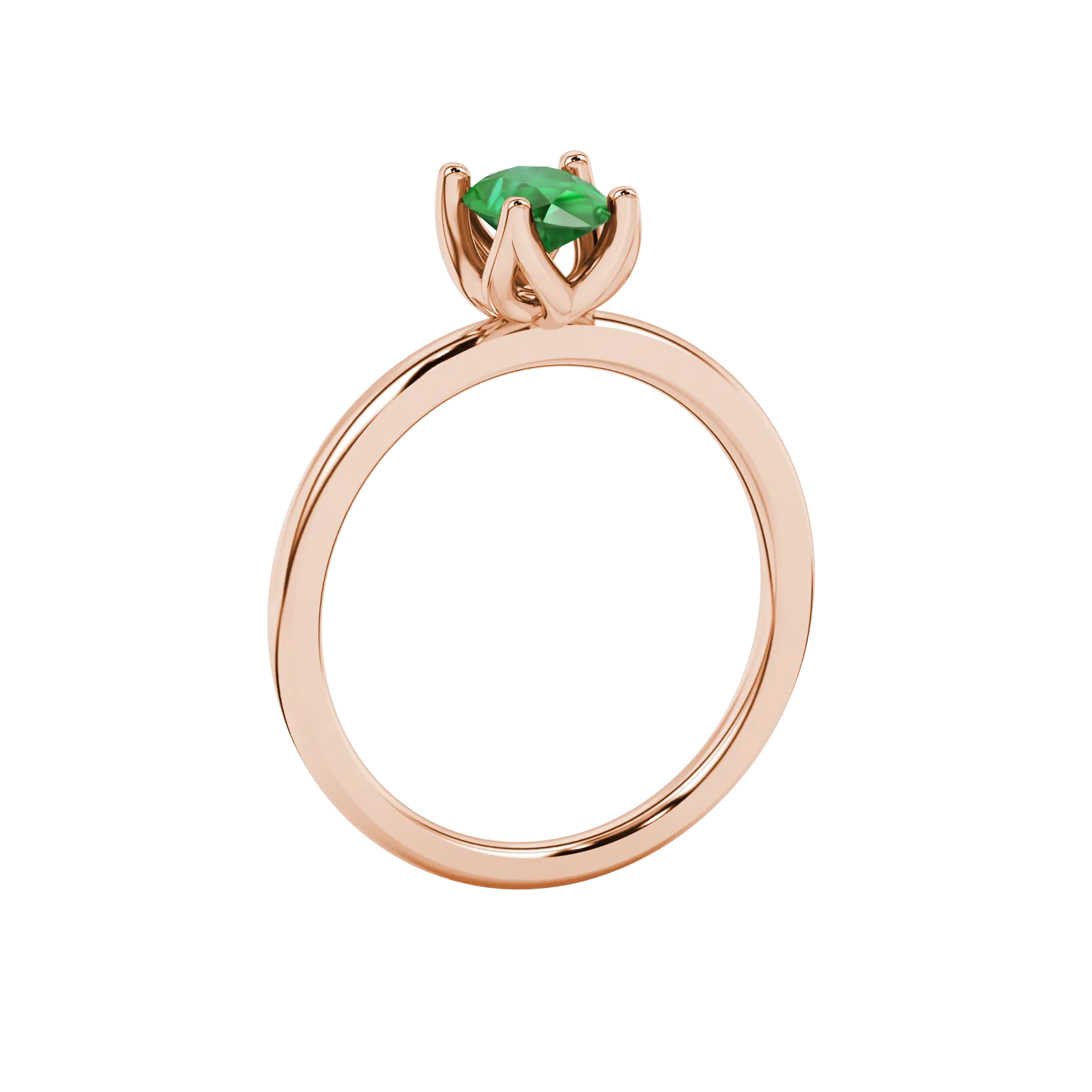 Side profile, rose gold emerald green ring, tulip basket gallery.