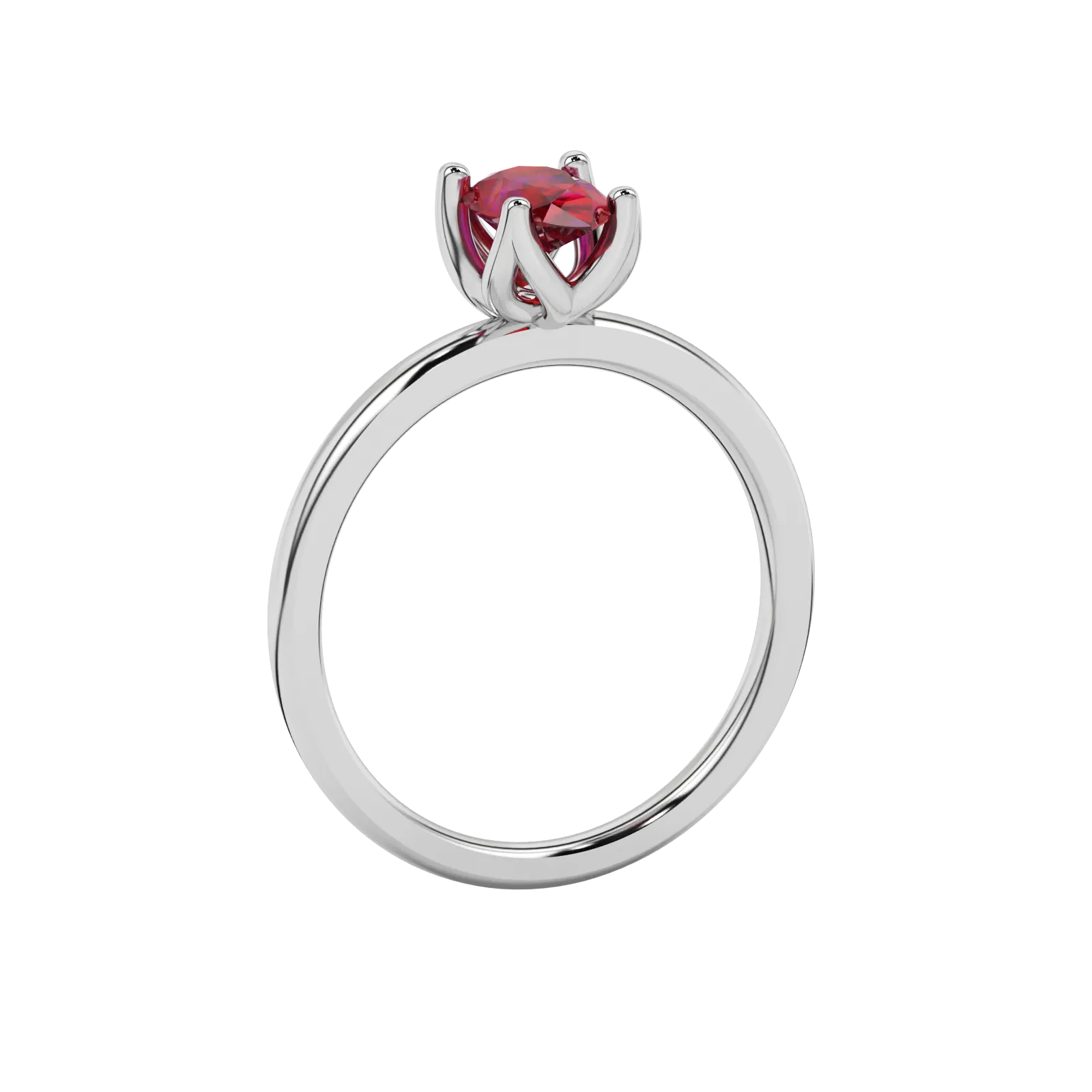 Side profile, white gold raspberry red ring, tulip basket gallery.