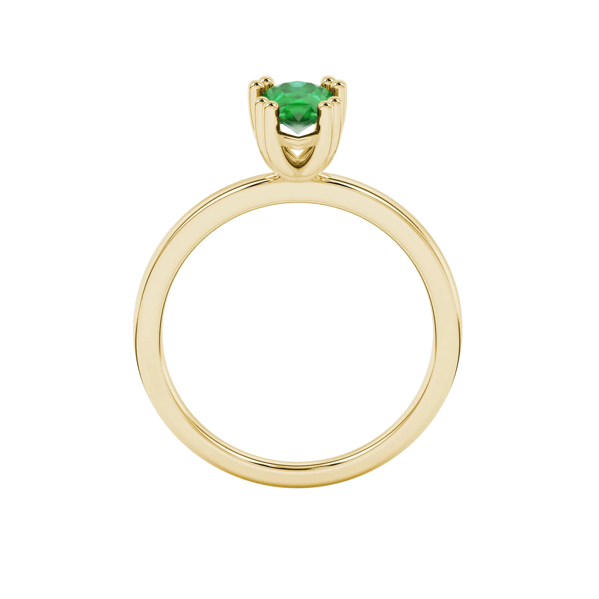 Pear shape emerald green gemstone ring, yellow gold vintage basket setting.