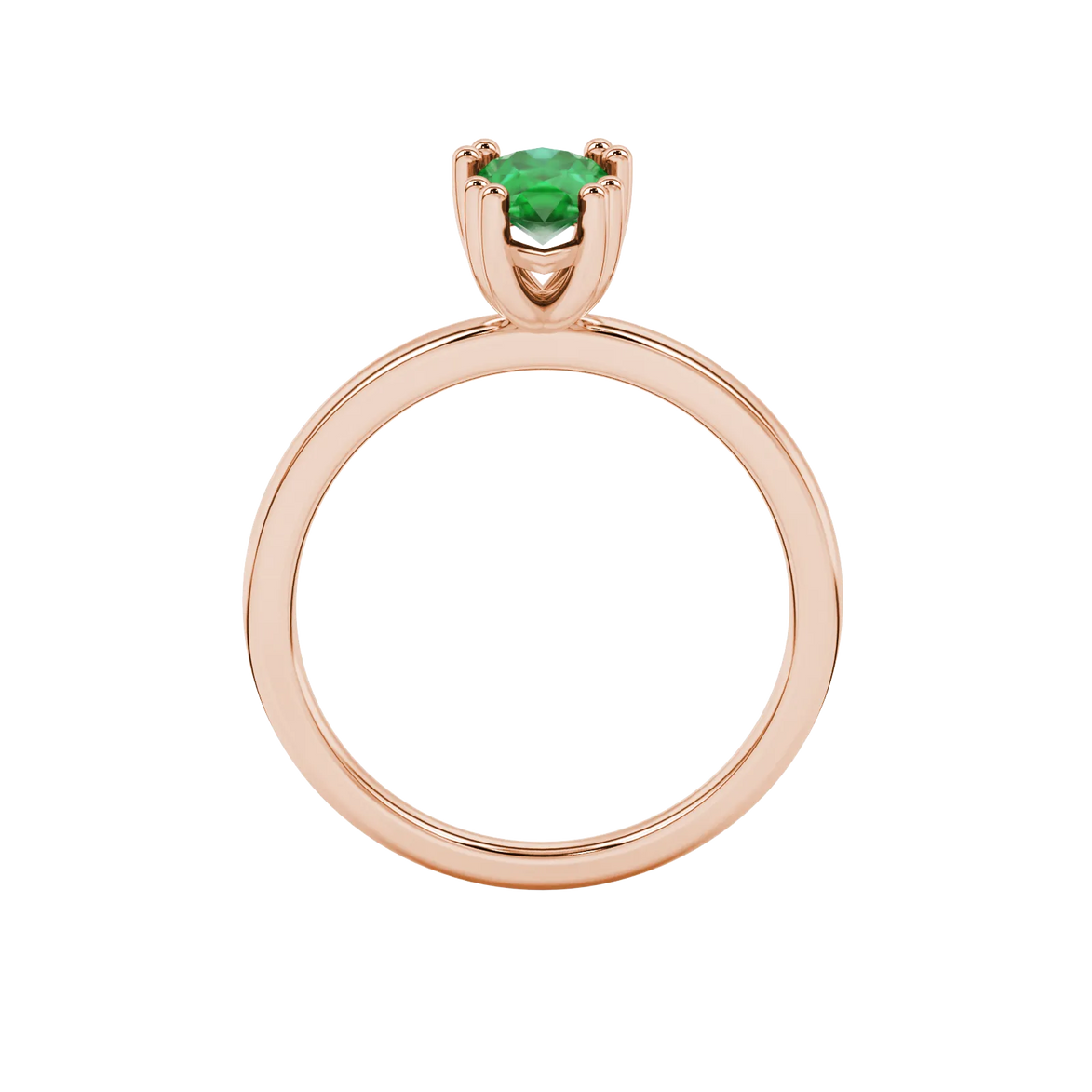 Pear shape emerald green gemstone ring, rose gold vintage basket setting.