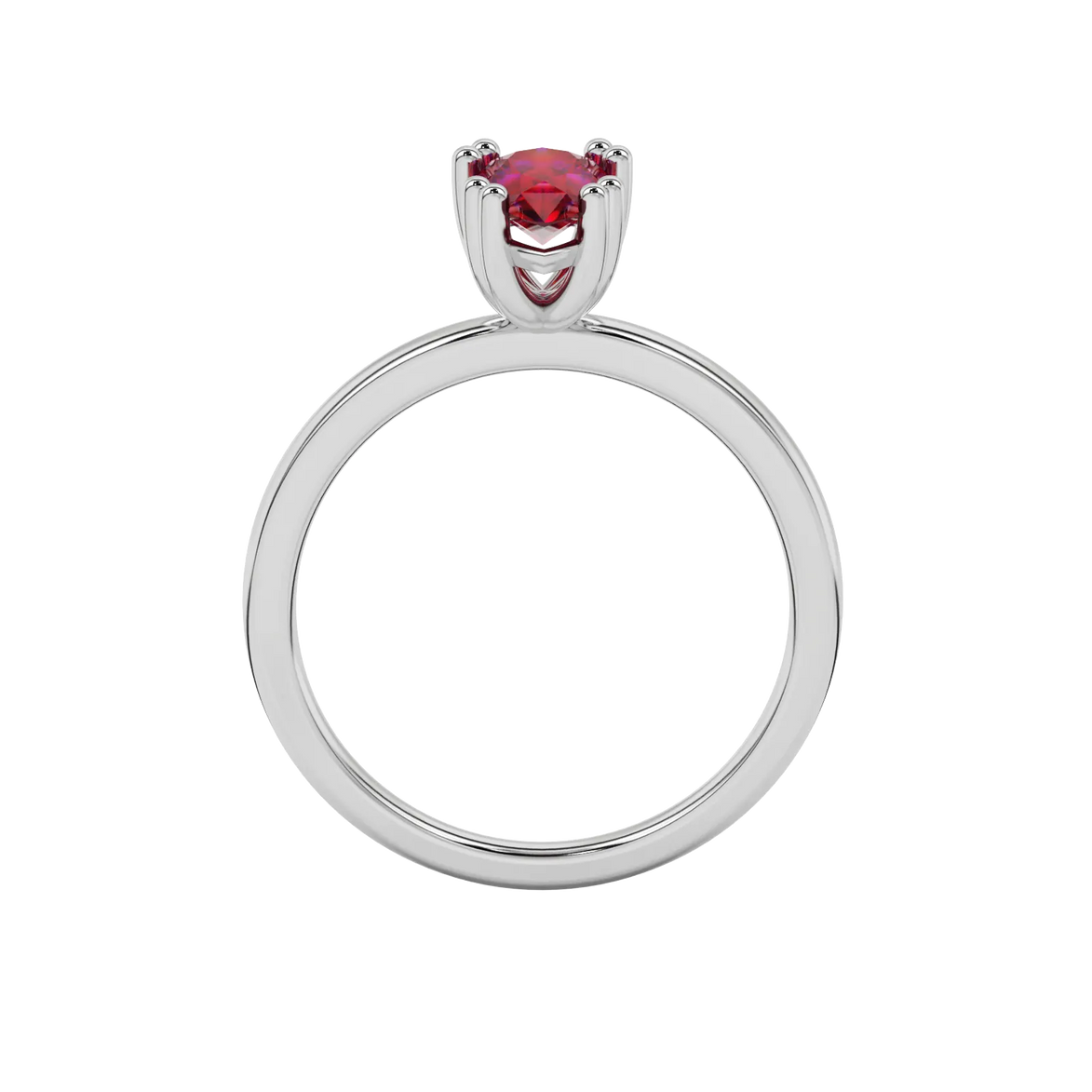 Pear shape raspberry red gemstone ring, white gold vintage basket setting.