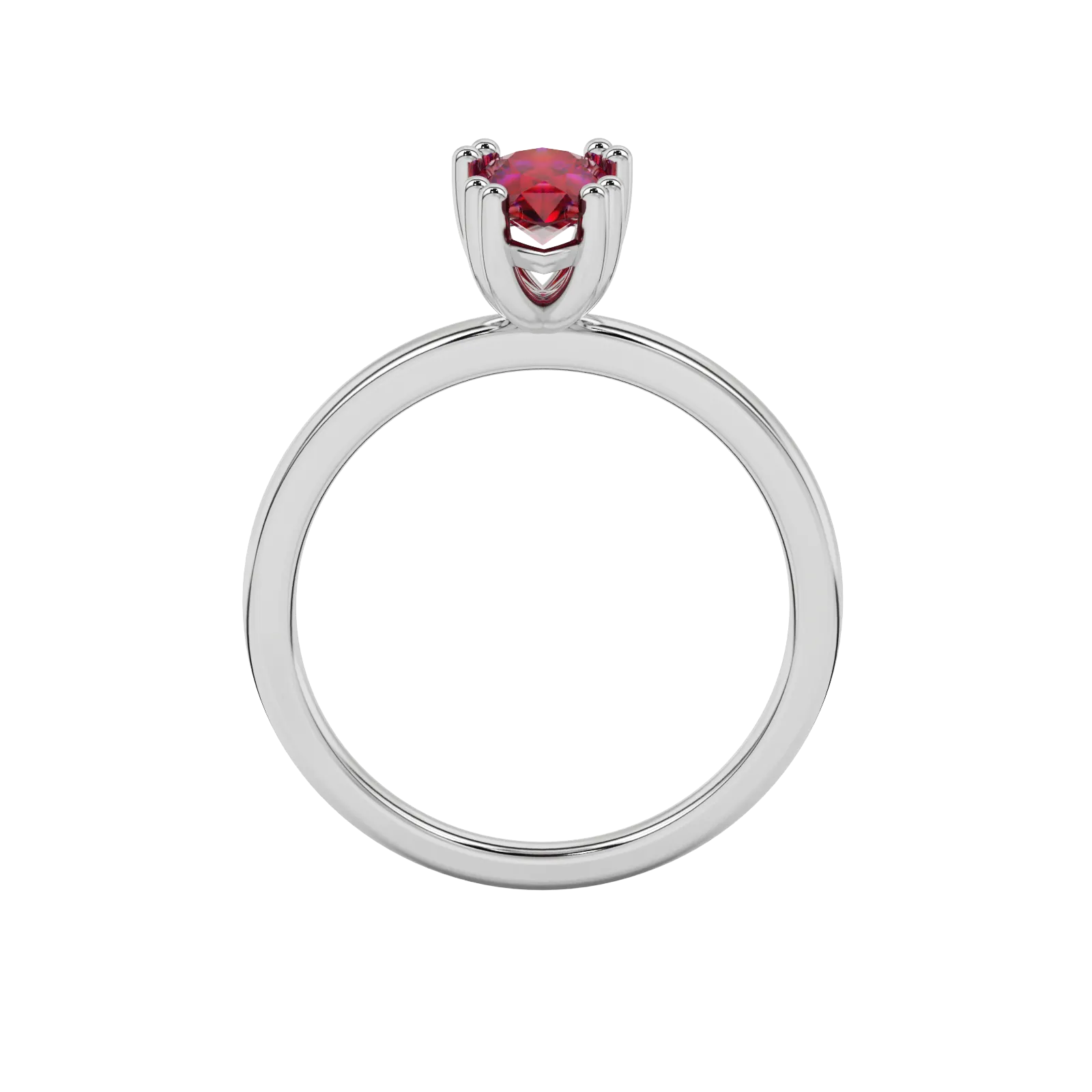 Pear shape raspberry red gemstone ring, white gold vintage basket setting.