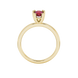 Pear shape raspberry red gemstone ring, yellow gold vintage basket setting.