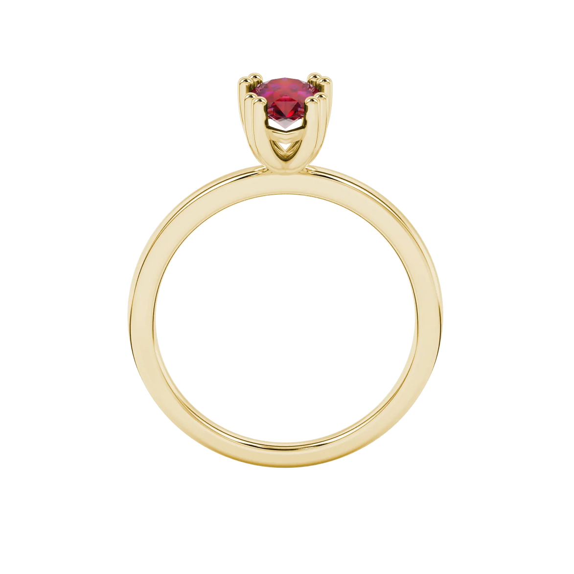 Pear shape raspberry red gemstone ring, yellow gold vintage basket setting.