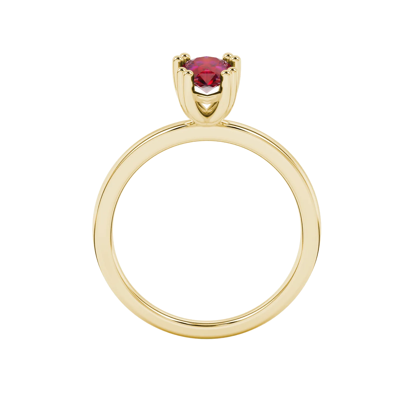 Pear shape raspberry red gemstone ring, yellow gold vintage basket setting.