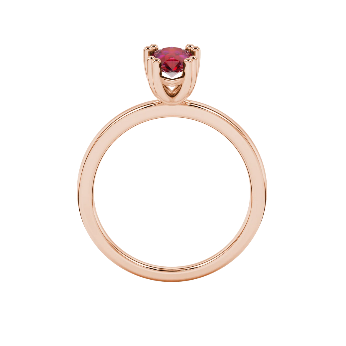 Pear shape raspberry red gemstone ring, rose gold vintage basket setting.
