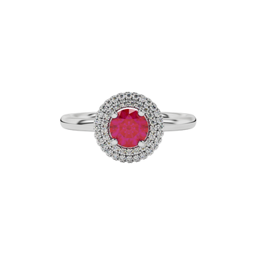 raspberry red gemstone double halo ring in white gold