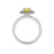 Round-cut canary yellow gemstone solitaire ring in a white gold falling edge halo diamond setting.