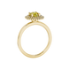 Side angle of a yellow gold canary yellow gemstone ring displaying the falling edge halo.