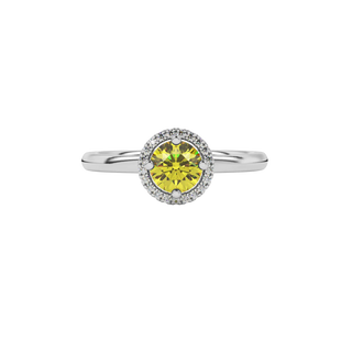 canary yellow gemstone halo ring in white gold