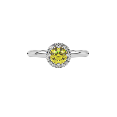 canary yellow gemstone halo ring in white gold