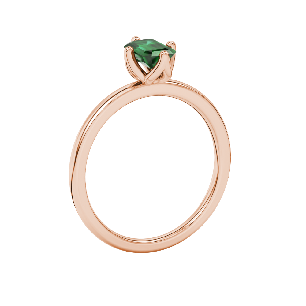 Green Emerald Cut Solitaire Gemstone Ring in Rose Gold