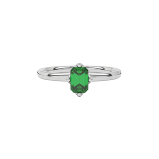 Green Emerald Cut Solitaire Gemstone Ring in White Gold