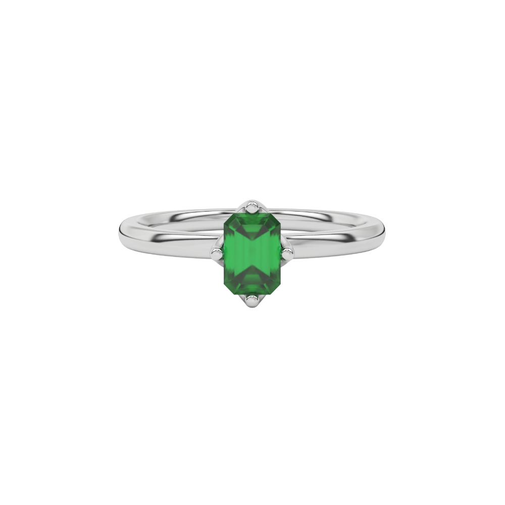Green Emerald Cut Solitaire Gemstone Ring in Rose Gold