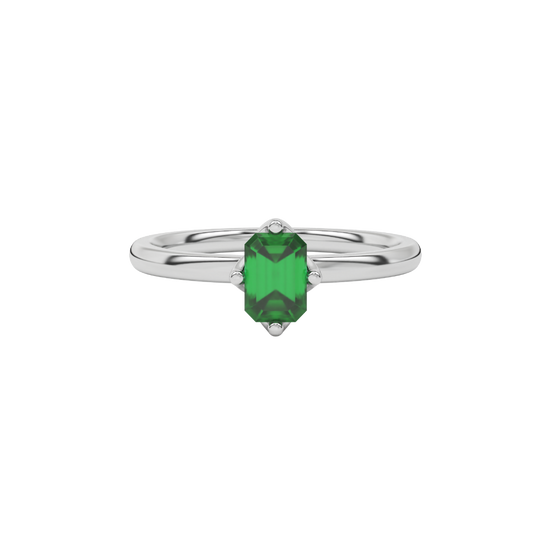 Green Emerald Cut Solitaire Gemstone Ring in White Gold