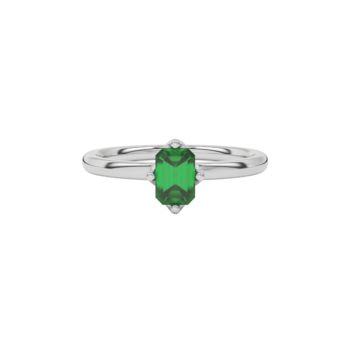 Green Emerald Cut Solitaire Gemstone Ring in Rose Gold