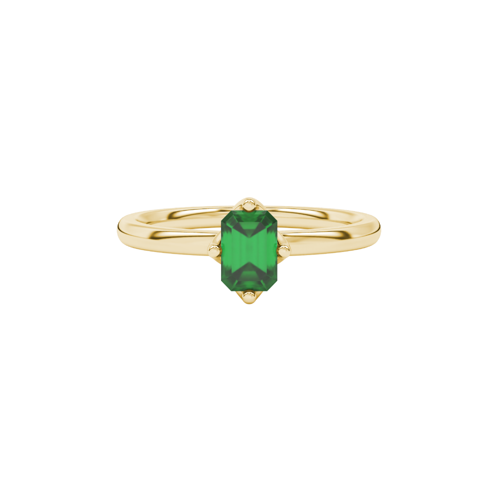 Green Emerald Cut Solitaire Gemstone Ring in Rose Gold