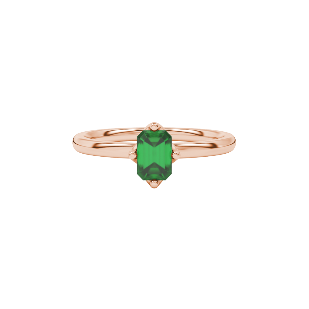 Green Emerald Cut Solitaire Gemstone Ring in Rose Gold