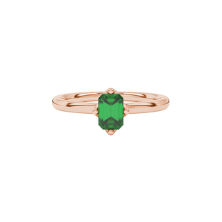 Green Emerald Cut Solitaire Gemstone Ring in Rose Gold