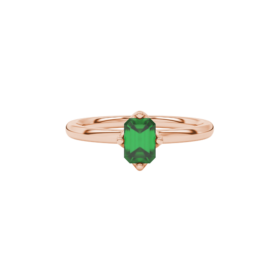 Green Emerald Cut Solitaire Gemstone Ring in Rose Gold