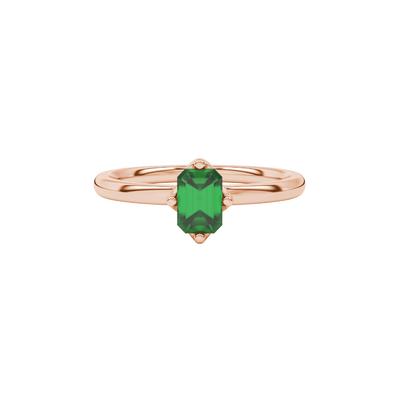 Green Emerald Cut Solitaire Gemstone Ring in Rose Gold