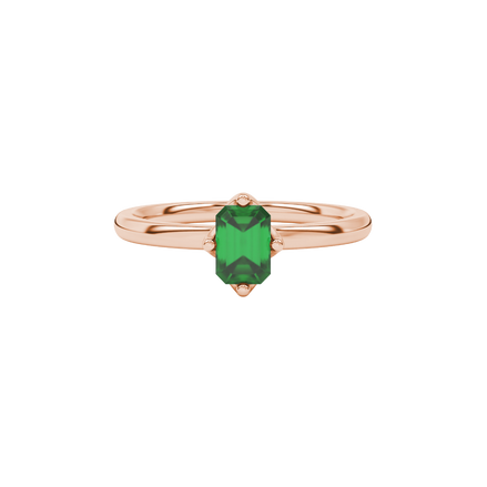 Green Emerald Cut Solitaire Gemstone Ring in Rose Gold