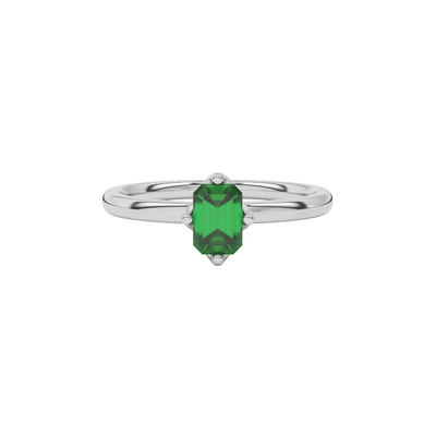 Green Emerald Cut Solitaire Gemstone Ring in Rose Gold