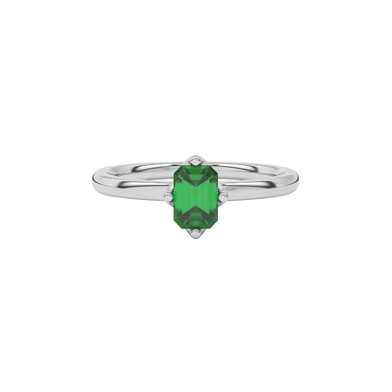 Green Emerald Cut Solitaire Gemstone Ring in Rose Gold