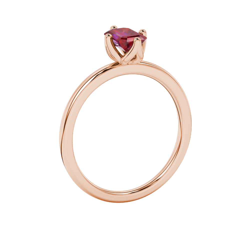 Red Emerald Cut Solitaire Gemstone Ring in Rose Gold