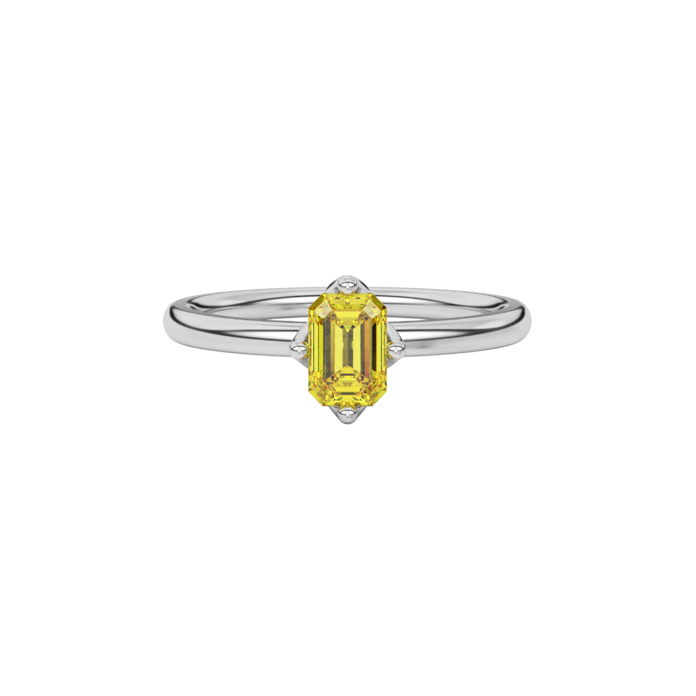 Yellow Emerald Cut Solitaire Gemstone Ring in Rose Gold