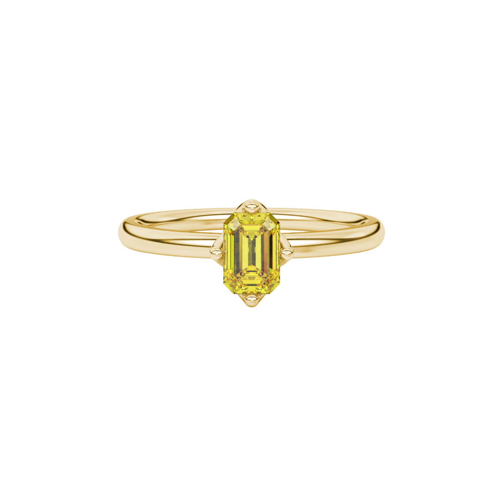 Yellow Emerald Cut Solitaire Gemstone Ring in Rose Gold