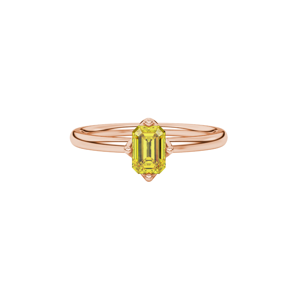 Yellow Emerald Cut Solitaire Gemstone Ring in Rose Gold