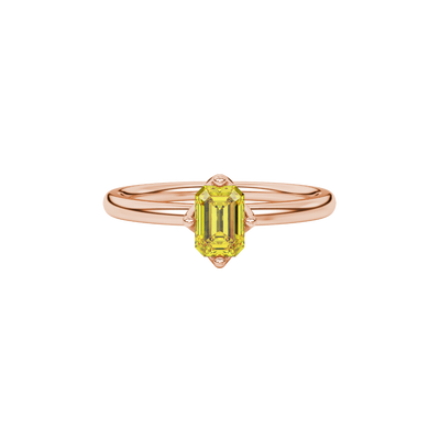 Yellow Emerald Cut Solitaire Gemstone Ring in Rose Gold