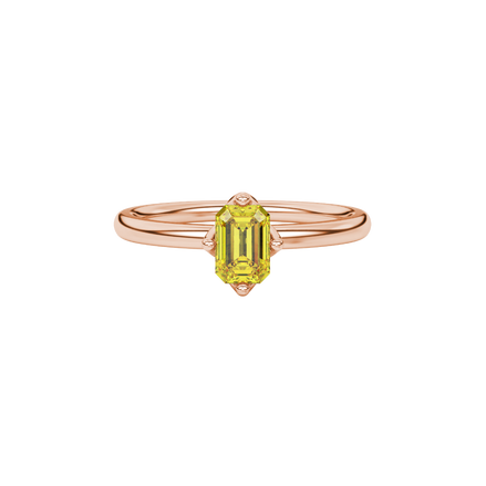 Yellow Emerald Cut Solitaire Gemstone Ring in Rose Gold