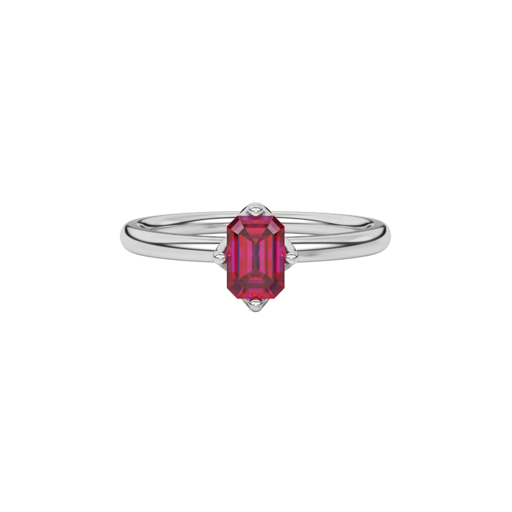Red Emerald Cut Solitaire Gemstone Ring in Rose Gold
