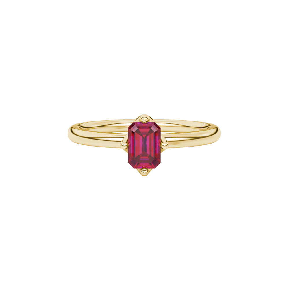 Red Emerald Cut Solitaire Gemstone Ring in Rose Gold