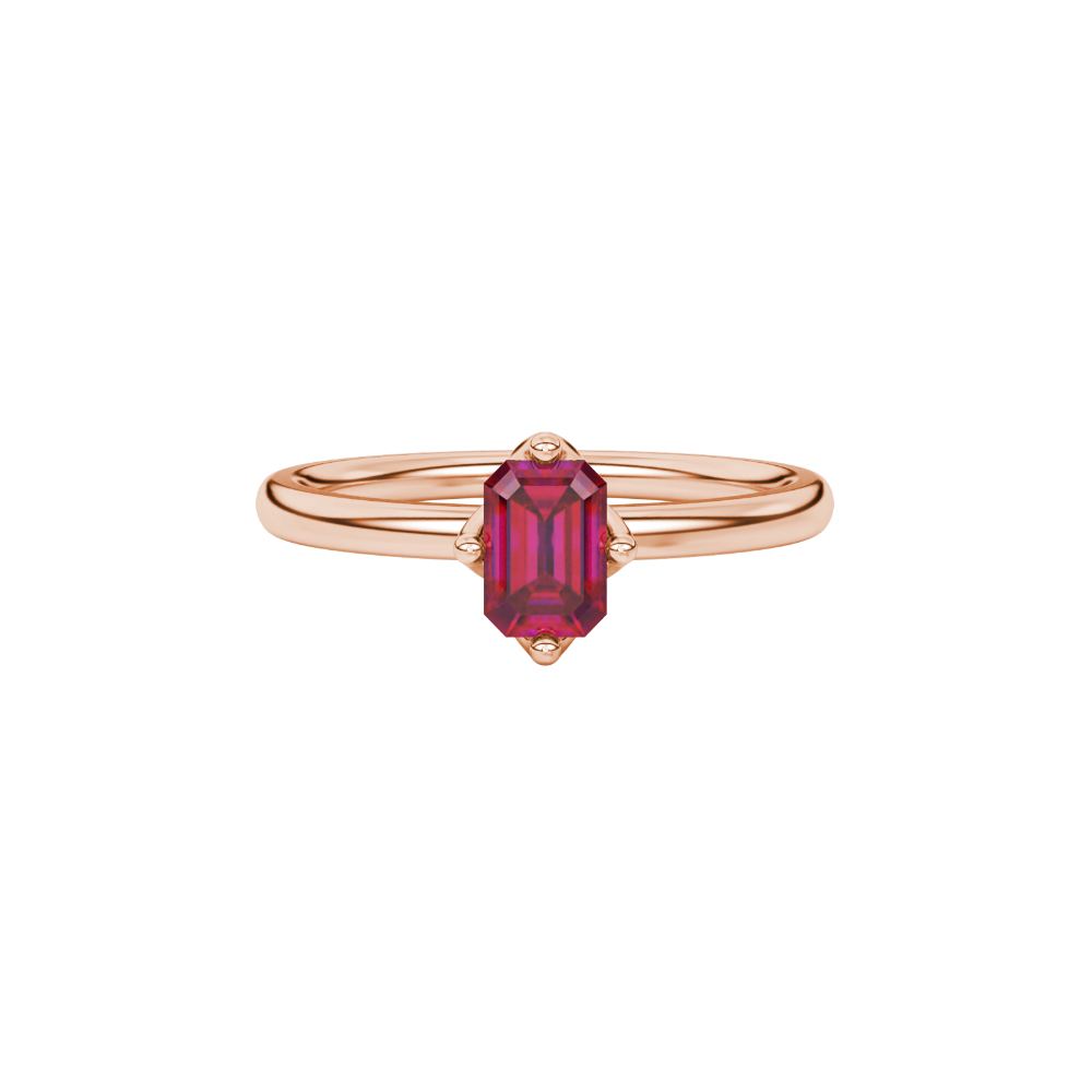 Red Emerald Cut Solitaire Gemstone Ring in Rose Gold