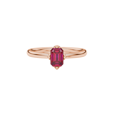Red Emerald Cut Solitaire Gemstone Ring in Rose Gold