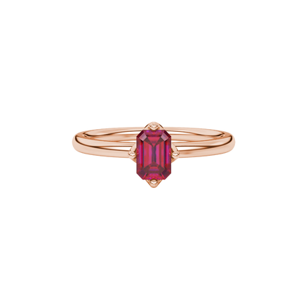 Red Emerald Cut Solitaire Gemstone Ring in Rose Gold