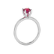 Side angle of a white gold raspberry red gemstone ring highlighting the surprise diamond gallery.