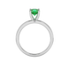 Round-cut emerald green gemstone solitaire ring in a white gold surprise diamond setting.