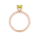 Round-cut canary yellow gemstone solitaire ring in a rose gold surprise diamond setting.
